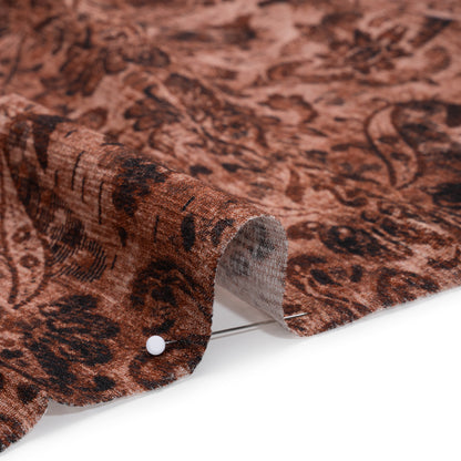 Slubbed Gauzy Cotton Woven - Rust and Burgundy Distressed Floral Damask - Mood Exclusive Reflecting Revelations Print