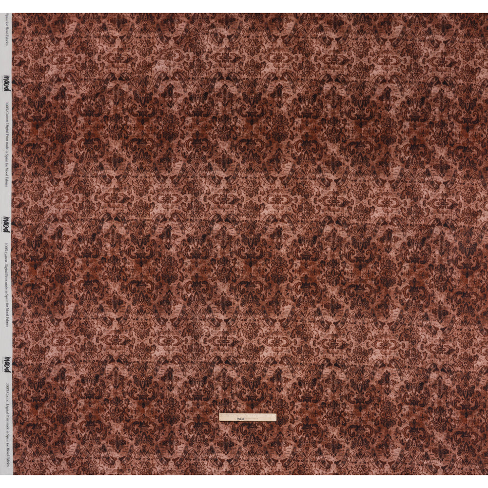 Slubbed Gauzy Cotton Woven - Rust and Burgundy Distressed Floral Damask - Mood Exclusive Reflecting Revelations Print