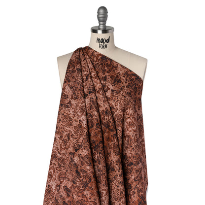 Slubbed Gauzy Cotton Woven - Rust and Burgundy Distressed Floral Damask - Mood Exclusive Reflecting Revelations Print