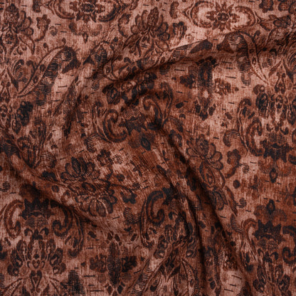 Slubbed Gauzy Cotton Woven - Rust and Burgundy Distressed Floral Damask - Mood Exclusive Reflecting Revelations Print