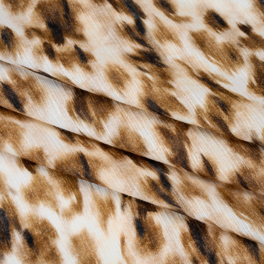 Slubbed Gauzy Cotton Woven - Cream, Brown and Black Abstracted Animal Spots - Mood Exclusive Safari Samba Print