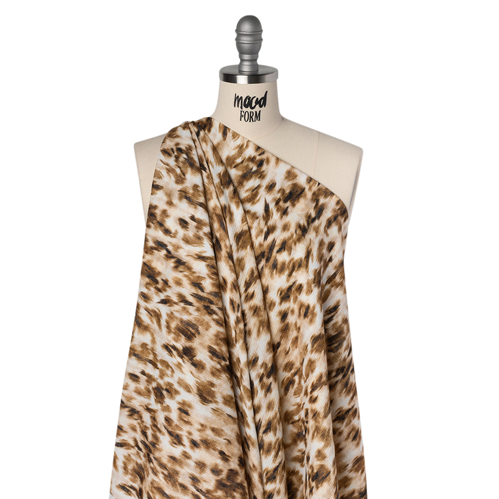 Slubbed Gauzy Cotton Woven - Cream, Brown and Black Abstracted Animal Spots - Mood Exclusive Safari Samba Print