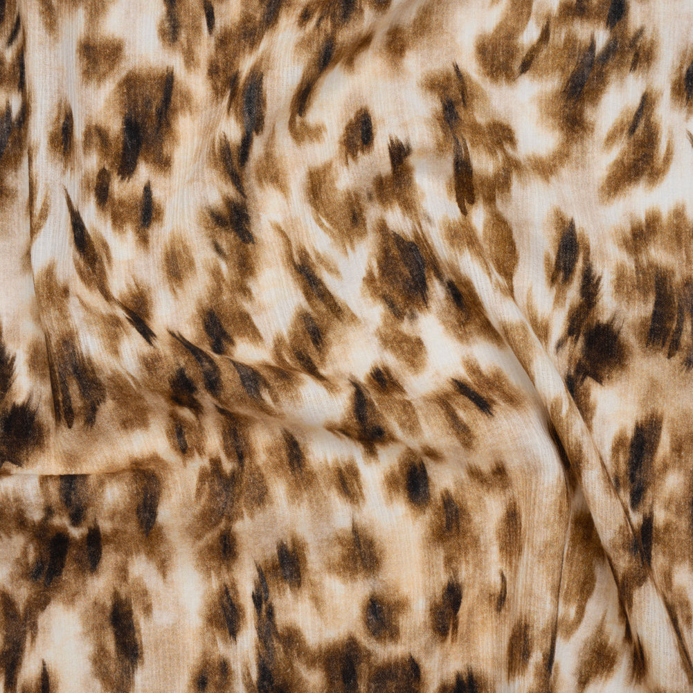 Slubbed Gauzy Cotton Woven - Cream, Brown and Black Abstracted Animal Spots - Mood Exclusive Safari Samba Print