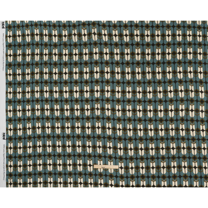 Slubbed Gauzy Cotton Woven - Mid Blue, Olive Green and Navy Geometric Floral Windows - Mood Exclusive Greenhouse Geometries Print