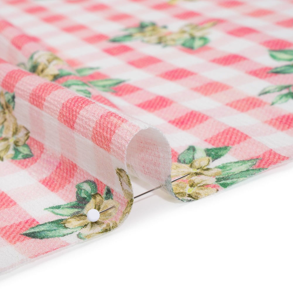 Slubbed Gauzy Cotton Woven - White and Yellow Flowers on Pink Gingham - Mood Exclusive Picnic Petals Print