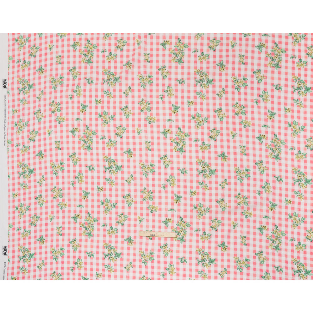 Slubbed Gauzy Cotton Woven - White and Yellow Flowers on Pink Gingham - Mood Exclusive Picnic Petals Print
