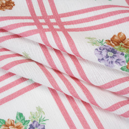 Slubbed Gauzy Cotton Woven - Pink, Red and Purple Check with Flower Bouquets - Mood Exclusive Banquet Bouquet Print