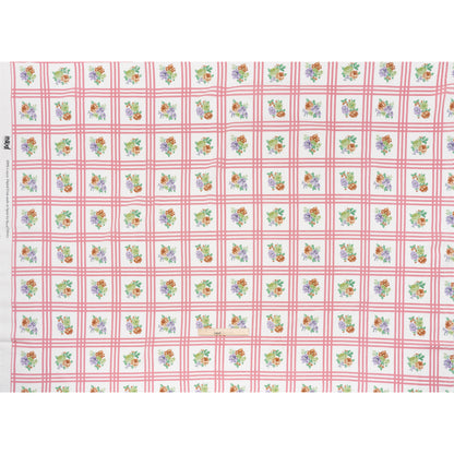 Slubbed Gauzy Cotton Woven - Pink, Red and Purple Check with Flower Bouquets - Mood Exclusive Banquet Bouquet Print