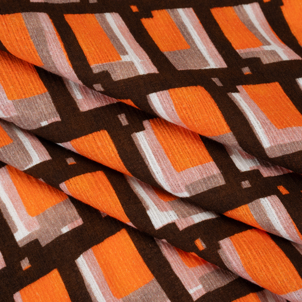 Slubbed Gauzy Cotton Woven - Orange, Brown and Pink Geometric Blocks - Mood Exclusive Cubist Canvas Print