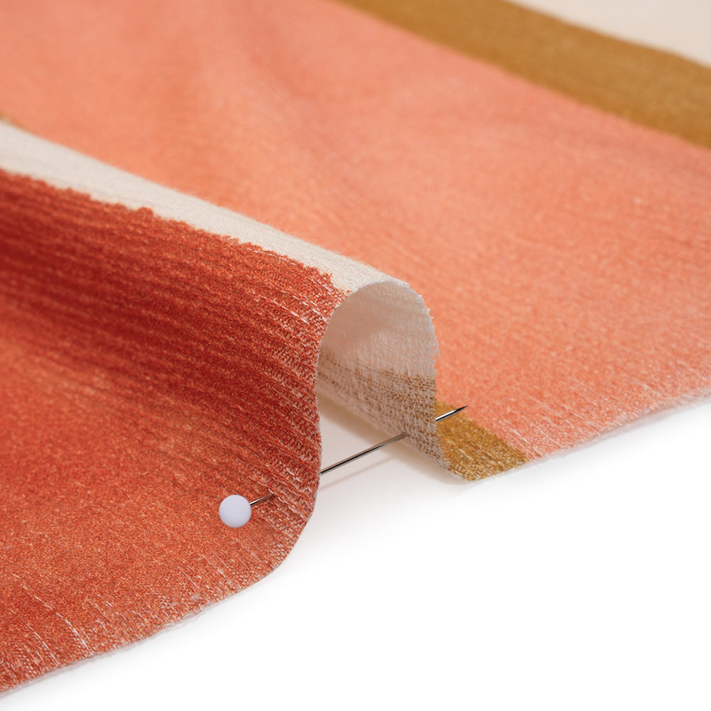 Slubbed Gauzy Cotton Woven - Rust, Peach and Yellow Ochre Stripes - Mood Exclusive Canyon Cove Print