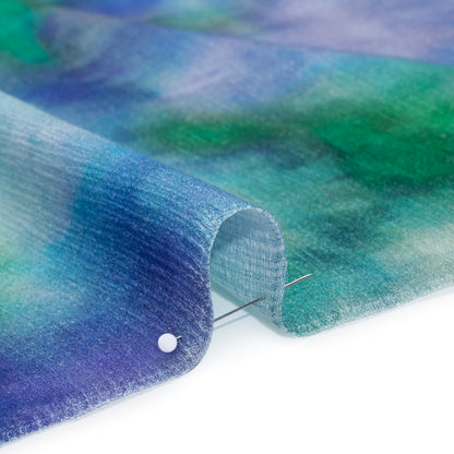 Slubbed Gauzy Cotton Woven - Ultramarine Blue, Green and Teal Soft Tie Dye - Mood Exclusive Soft Sighs Print