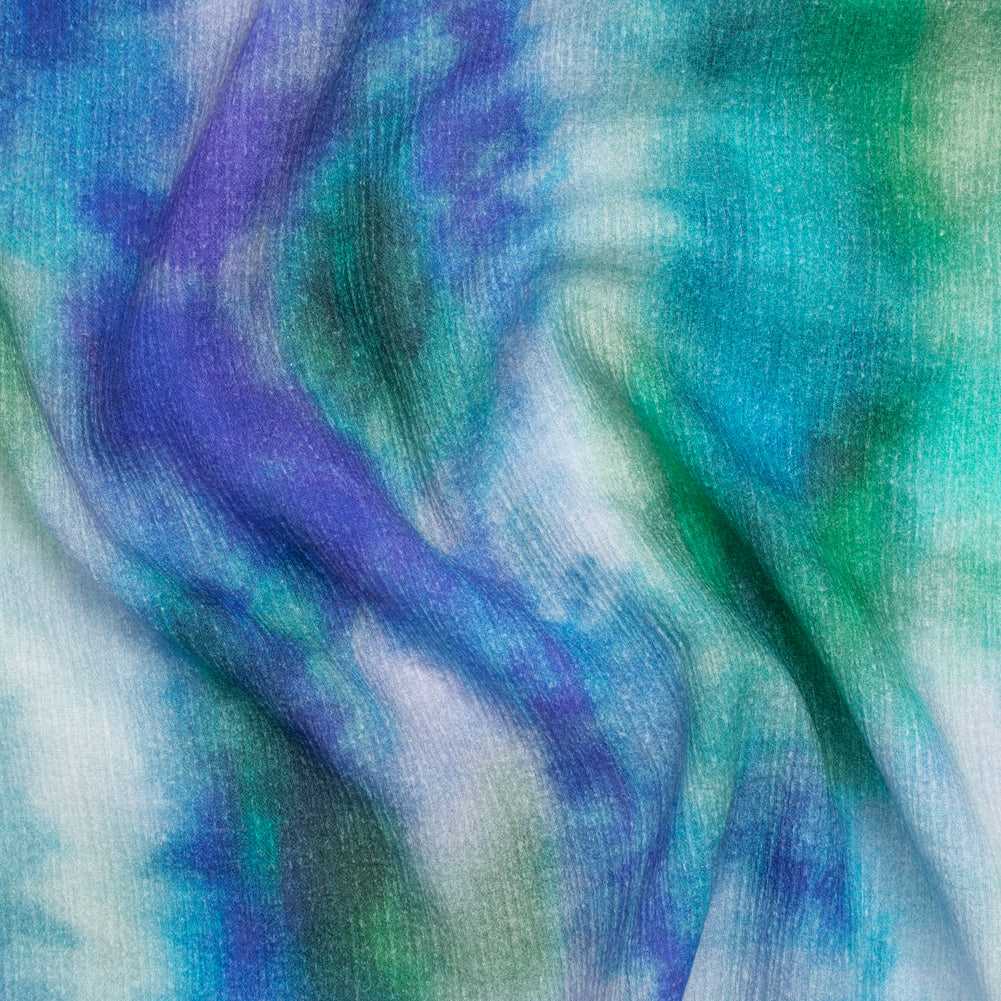 Slubbed Gauzy Cotton Woven - Ultramarine Blue, Green and Teal Soft Tie Dye - Mood Exclusive Soft Sighs Print