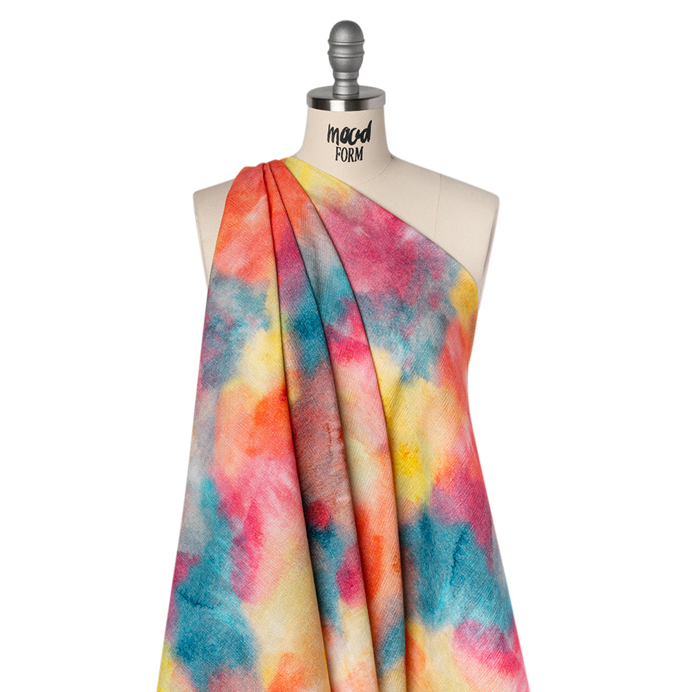 Slubbed Gauzy Cotton Woven - Coral Red, Yellow and Blue Bold Tie Dye - Mood Exclusive Dyed Delights Print