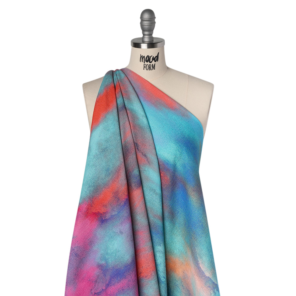 Slubbed Gauzy Cotton Woven - Sky Blue, Bubblegum Pink and Coral Tie Dye - Mood Exclusive To Dye For Print