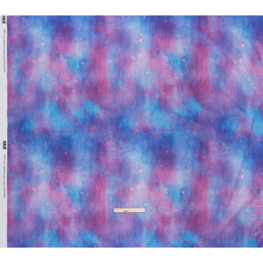 Slubbed Gauzy Cotton Woven - Pink, Ultramarine Blue and Purple Spotted Tie Dye - Mood Exclusive Dewdrop Ditsy Print