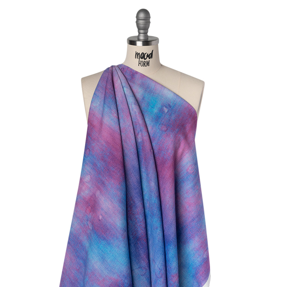 Slubbed Gauzy Cotton Woven - Pink, Ultramarine Blue and Purple Spotted Tie Dye - Mood Exclusive Dewdrop Ditsy Print