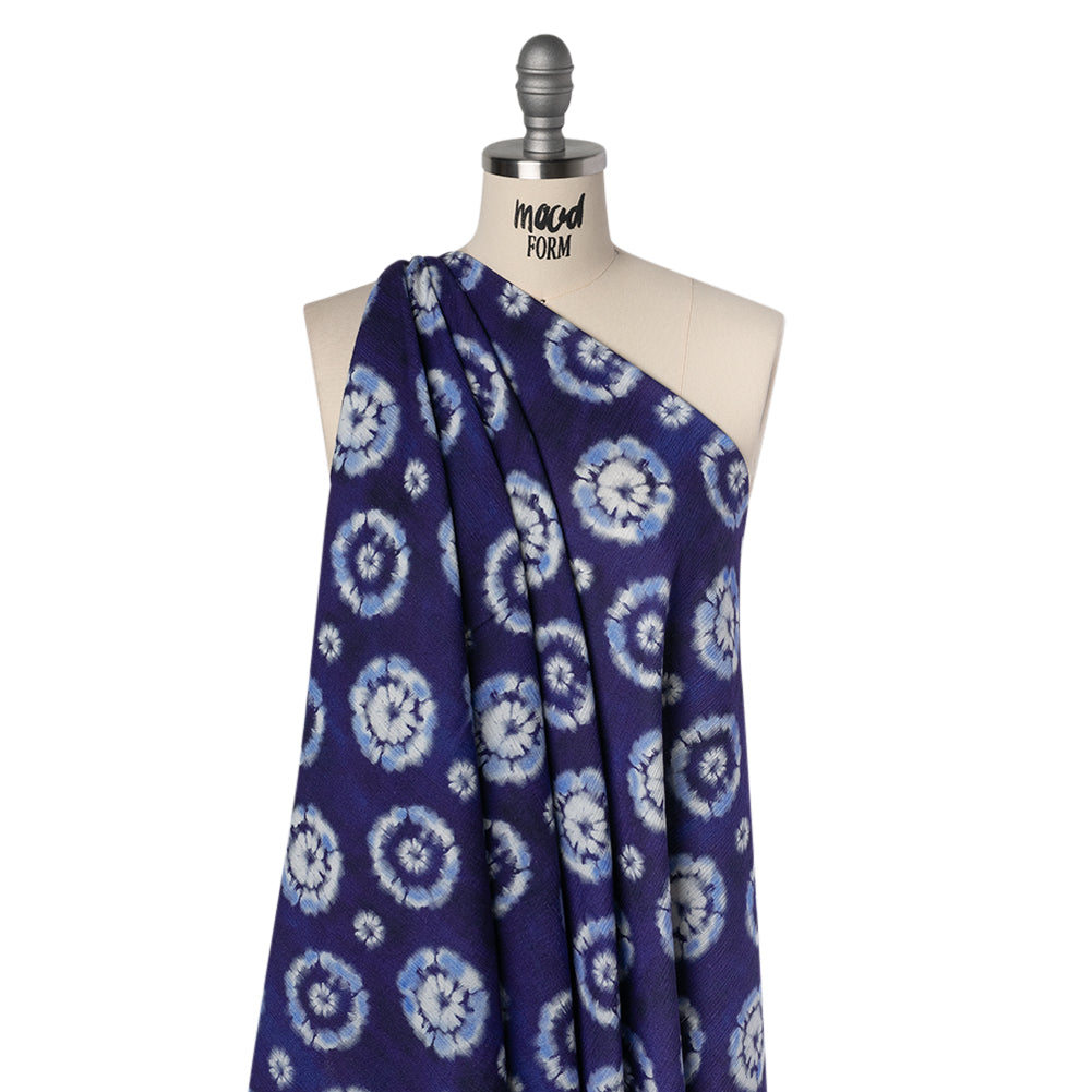 Slubbed Gauzy Cotton Woven - Indigo, Light Blue and White Small Tie Dye Spots - Mood Exclusive Dandelion Daydream Print