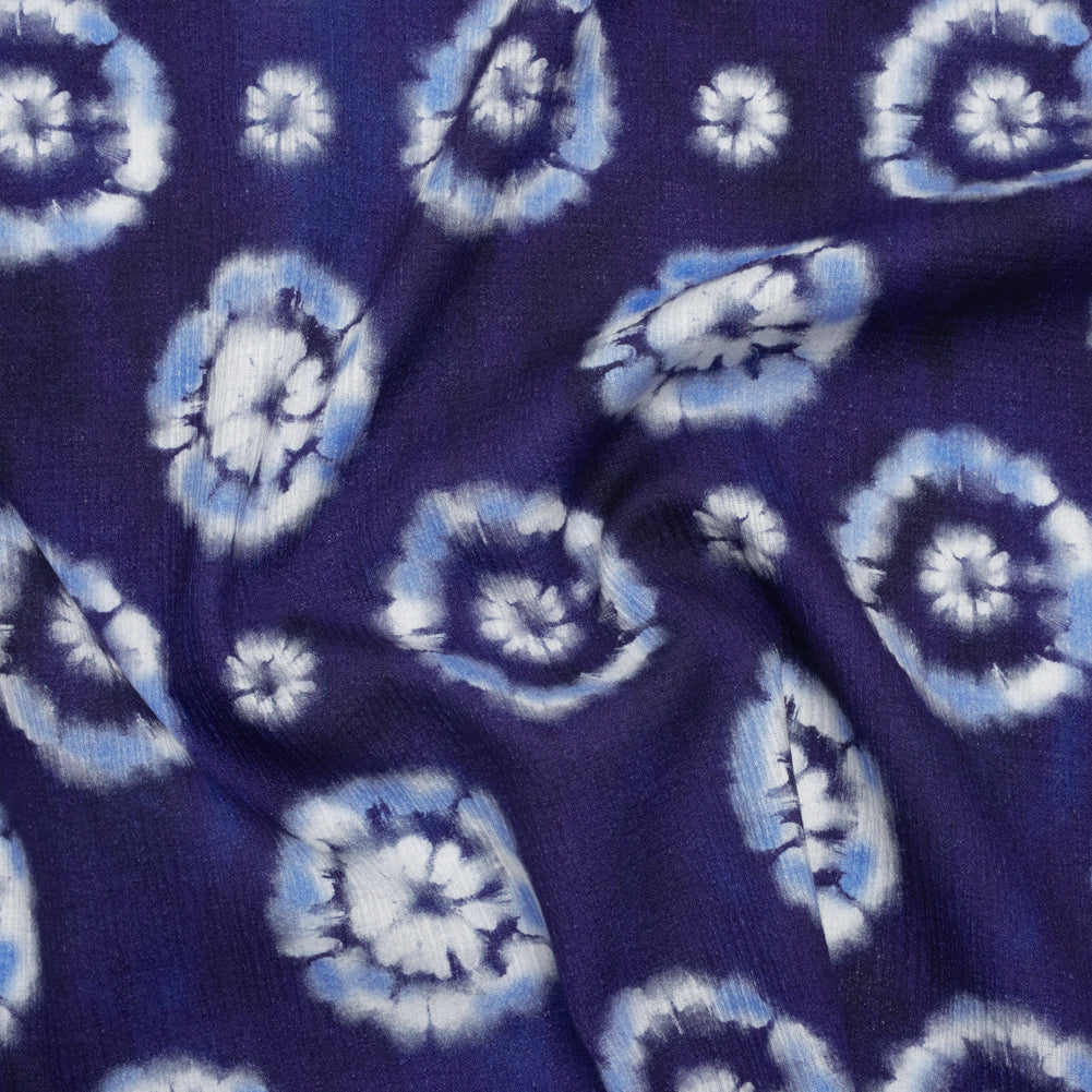 Slubbed Gauzy Cotton Woven - Indigo, Light Blue and White Small Tie Dye Spots - Mood Exclusive Dandelion Daydream Print