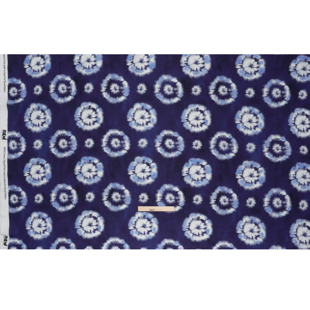 Slubbed Gauzy Cotton Woven - Indigo, Light Blue and White Large Tie Dye Spots - Mood Exclusive Dandelion Daydream Print
