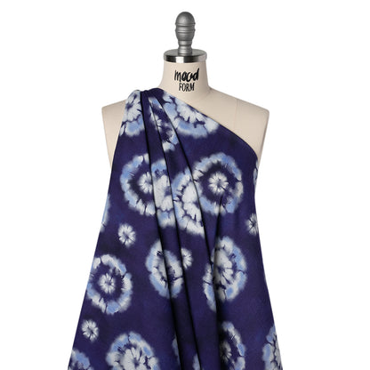 Slubbed Gauzy Cotton Woven - Indigo, Light Blue and White Large Tie Dye Spots - Mood Exclusive Dandelion Daydream Print