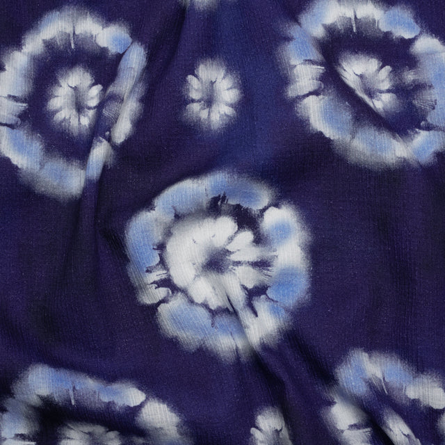 Slubbed Gauzy Cotton Woven - Indigo, Light Blue and White Large Tie Dye Spots - Mood Exclusive Dandelion Daydream Print