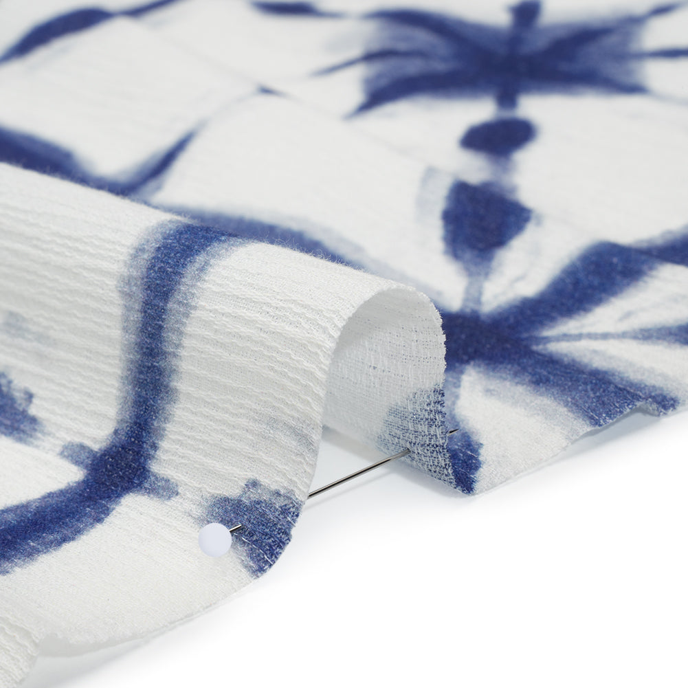 Slubbed Gauzy Cotton Woven - Indigo Blue and White Tie Dye Geometric Shibori - Mood Exclusive Tie Dye Tiles Print