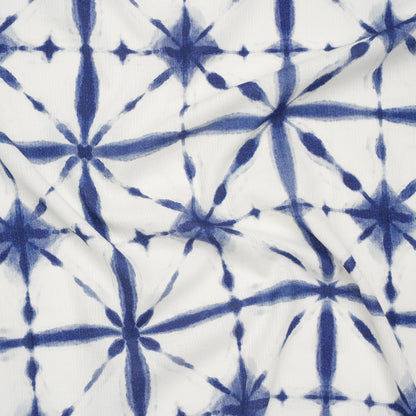 Slubbed Gauzy Cotton Woven - Indigo Blue and White Tie Dye Geometric Shibori - Mood Exclusive Tie Dye Tiles Print