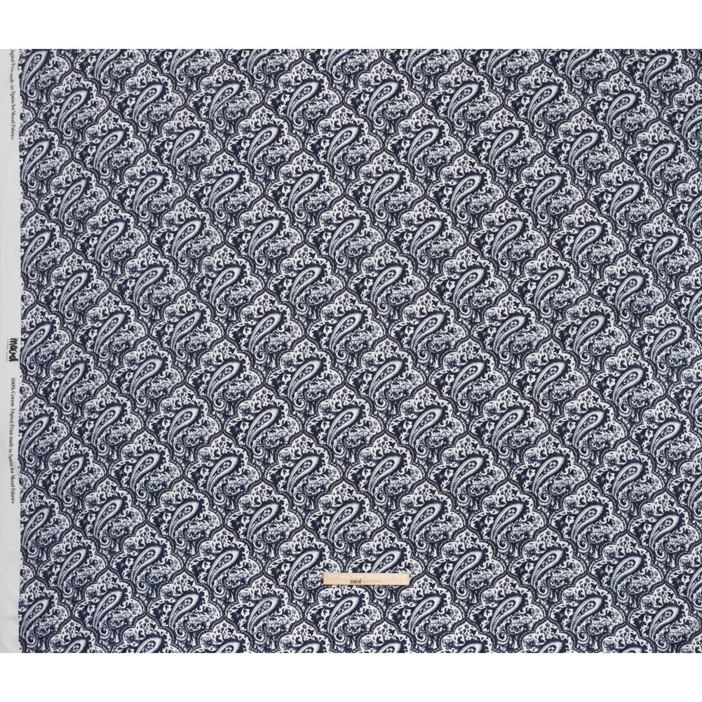 Slubbed Gauzy Cotton Woven - Navy Blue and White Paisley - Mood Exclusive Mediterranean Medley Print