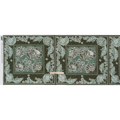 Slubbed Gauzy Cotton Woven - Dark Olive Green and Muted Teal Floral Handkerchief Panel - Mood Exclusive Needlepoint Picnic Print