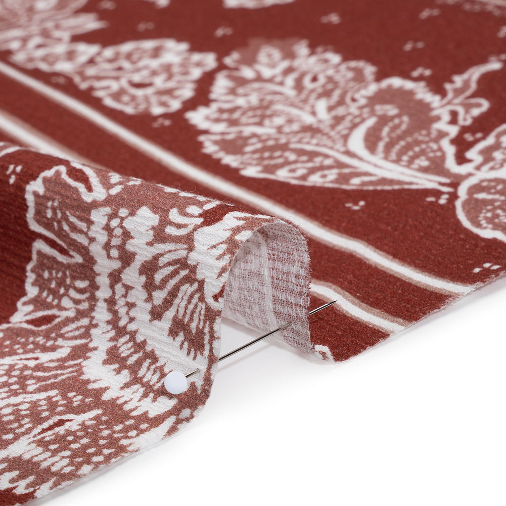 Slubbed Gauzy Cotton Woven - Brick Red and Dusty Rose Floral Handkerchief Panel - Mood Exclusive Needlepoint Picnic Print