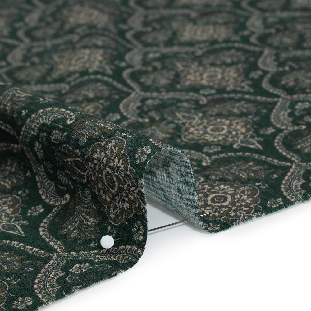 Slubbed Gauzy Cotton Woven - Deep Green, Beige and Olive Fancy Floral Tiles - Mood Exclusive Fairytale Scales Print