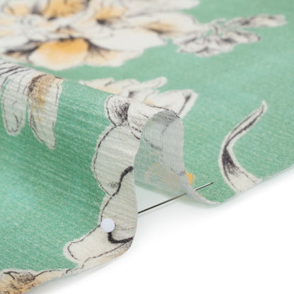 Slubbed Gauzy Cotton Woven - Mint Green, Golden Yellow and Off White Floral - Mood Exclusive Color Me Chrysanthemum Print