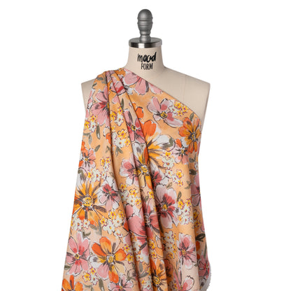 Slubbed Gauzy Cotton Woven - Light Pink, Creamsicle and Sun Yellow Floral - Mood Exclusive Hibiscus Heatwave Print