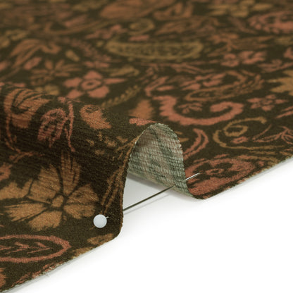 Slubbed Gauzy Cotton Woven - Dark Olive Green, Brown and Blush Tan Woodland Paisley - Mood Exclusive Woodland Whorls Print