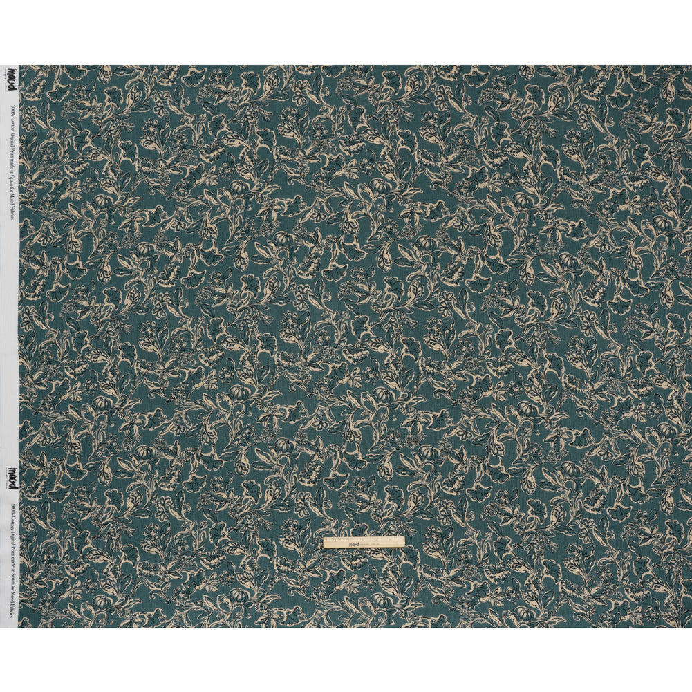 Slubbed Gauzy Cotton Woven - Sea Blue, Cream and Black Floral - Mood Exclusive Cottage Crawl Print