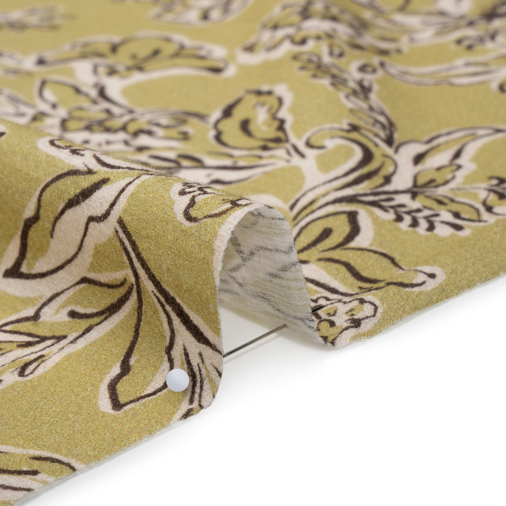 Slubbed Gauzy Cotton Woven - Pistachio Green, Cream and Dark Brown Floral - Mood Exclusive Cottage Crawl Print