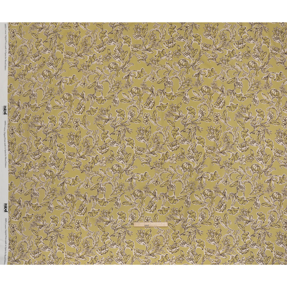 Slubbed Gauzy Cotton Woven - Pistachio Green, Cream and Dark Brown Floral - Mood Exclusive Cottage Crawl Print