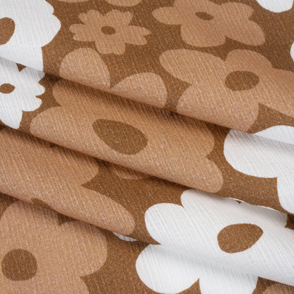 Slubbed Gauzy Cotton Woven - Brown, Tan and White Retro Florals - Mood Exclusive Boogie & Bloom Print