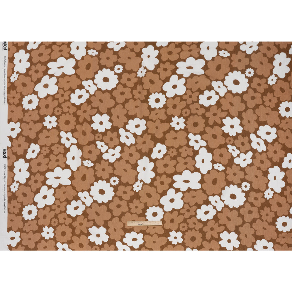 Slubbed Gauzy Cotton Woven - Brown, Tan and White Retro Florals - Mood Exclusive Boogie & Bloom Print