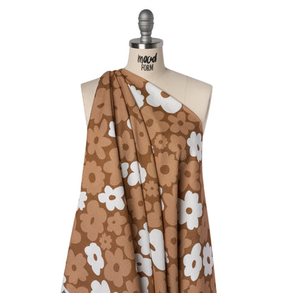 Slubbed Gauzy Cotton Woven - Brown, Tan and White Retro Florals - Mood Exclusive Boogie & Bloom Print