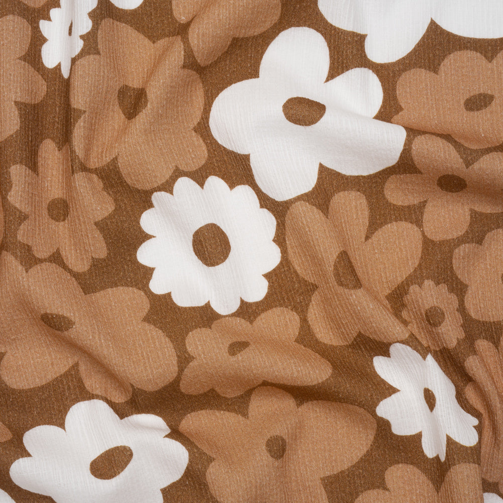 Slubbed Gauzy Cotton Woven - Brown, Tan and White Retro Florals - Mood Exclusive Boogie & Bloom Print