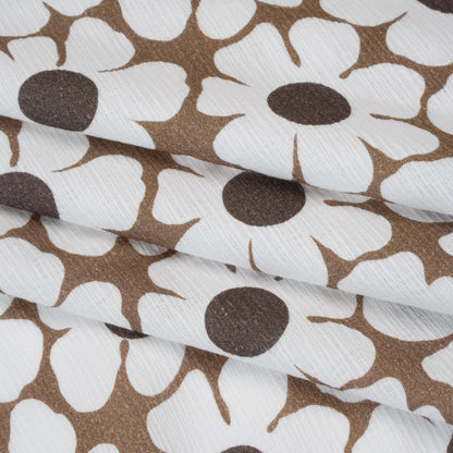 Slubbed Gauzy Cotton Woven - Brown and White Retro Daisies - Mood Exclusive Dancing Daisies Print
