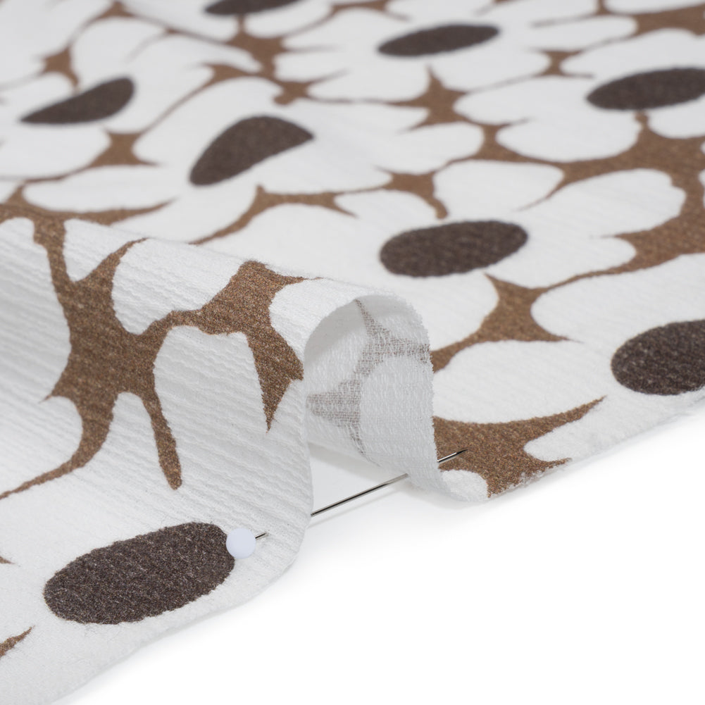 Slubbed Gauzy Cotton Woven - Brown and White Retro Daisies - Mood Exclusive Dancing Daisies Print