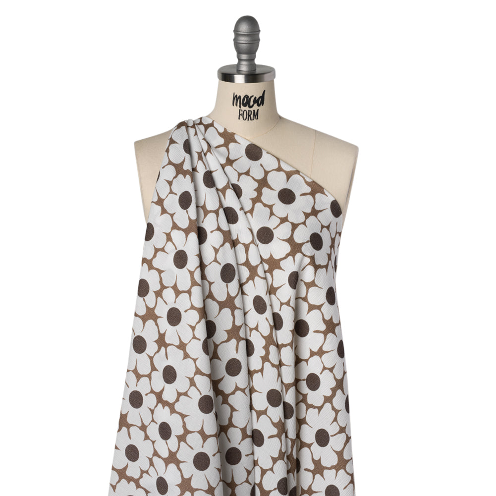 Slubbed Gauzy Cotton Woven - Brown and White Retro Daisies - Mood Exclusive Dancing Daisies Print