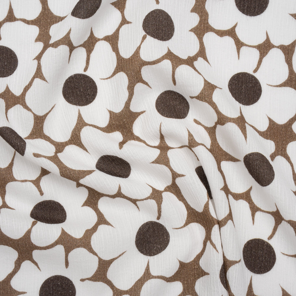 Slubbed Gauzy Cotton Woven - Brown and White Retro Daisies - Mood Exclusive Dancing Daisies Print