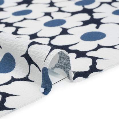 Slubbed Gauzy Cotton Woven - Navy, Blue and White Retro Daisies - Mood Exclusive Dancing Daisies Print