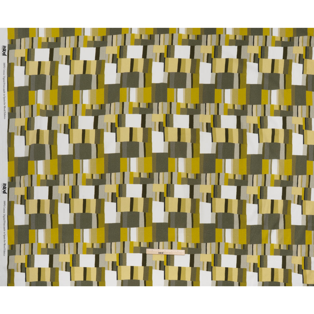 Slubbed Gauzy Cotton Woven - Golden Olive, Light Yellow and Dark Olive Green Blocks - Mood Exclusive Geode Geometry Print