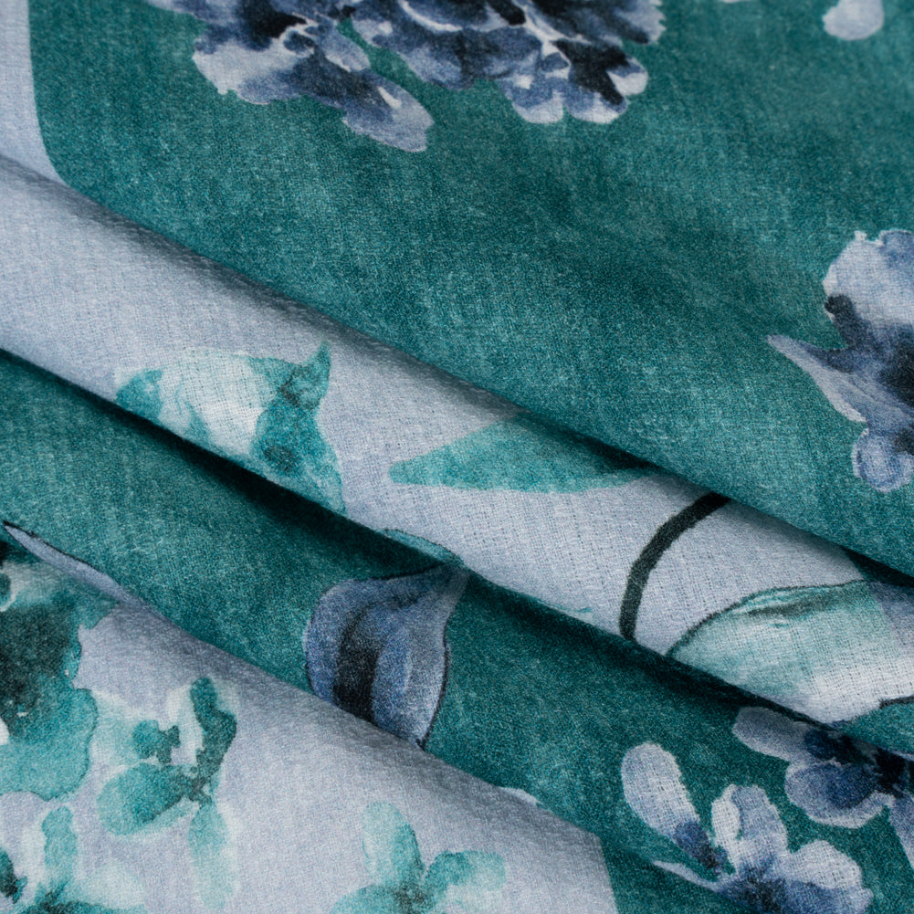 Slubbed Gauzy Cotton Woven - Teal and Blue Big Floral Checkerboard - Mood Exclusive Checkerbloom Print