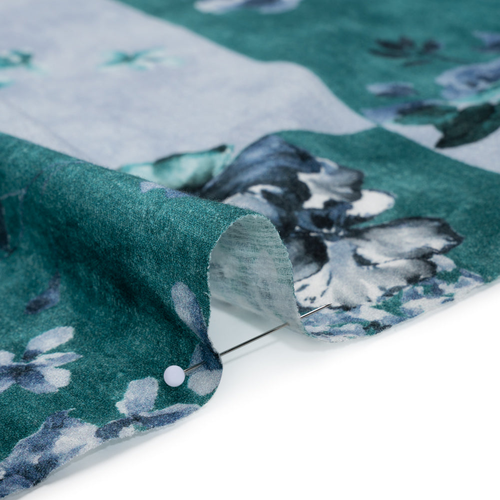 Slubbed Gauzy Cotton Woven - Teal and Blue Big Floral Checkerboard - Mood Exclusive Checkerbloom Print