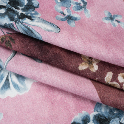 Slubbed Gauzy Cotton Woven - Rose, Brown and Blue Big Floral Checkerboard - Mood Exclusive Checkerbloom Print